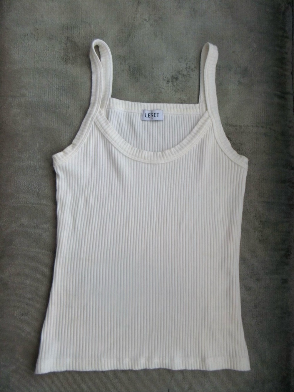 LESET Cream Ribbed Slim-Strap Tank Top
